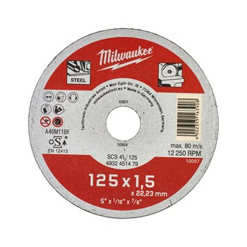 Milwaukee 125MM X 1.5MM SG 41 Contractor Series Metal Cutting disc 4932451479