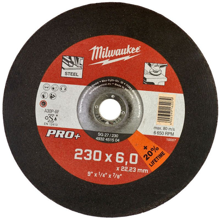 Milwaukee 230MM X 6MM SG 27 PRO+ METAL GRINDING DISC 4932451504