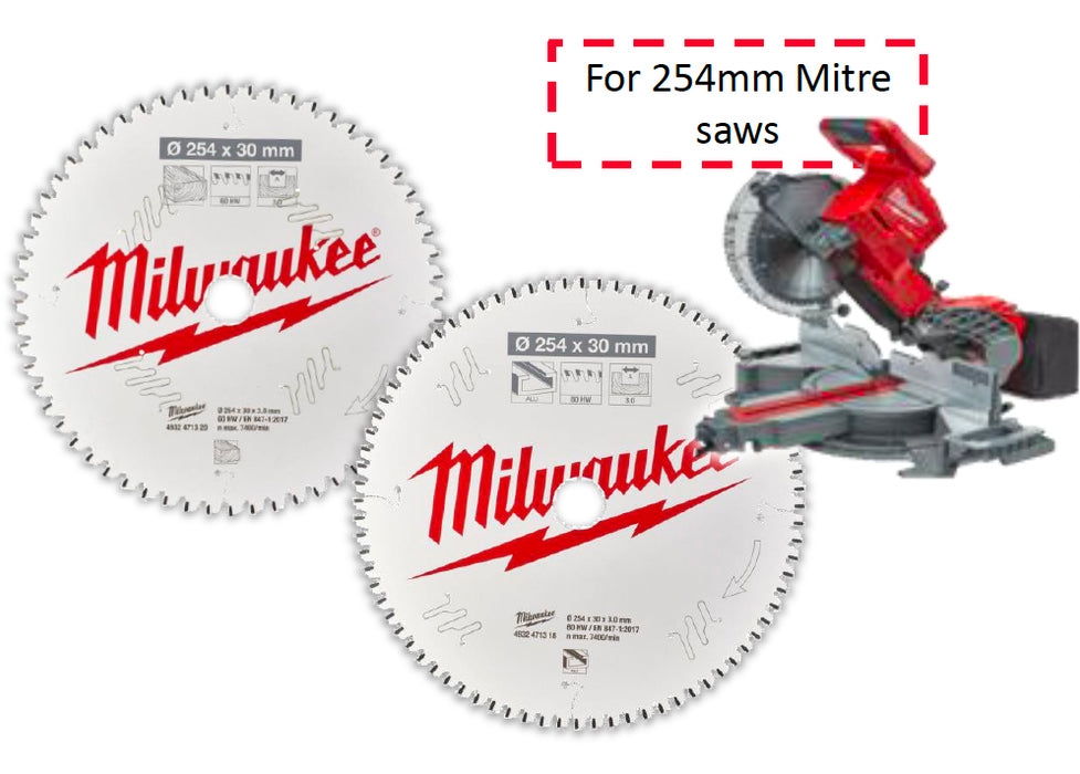 Milwaukee Circular Saw Blades For Mitre Saws Twin Pack 254 x 60T/80T - 4932479576