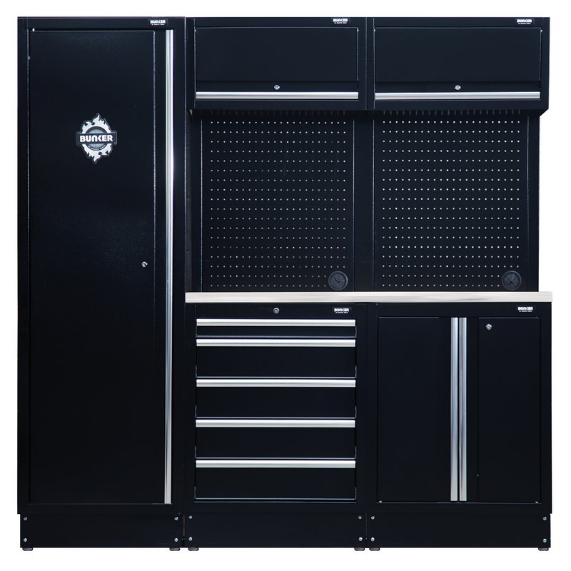 BUNKER 11 Piece Modular Storage Combo with Stainless Steel Worktop 1960mm
