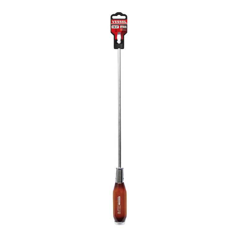 Vessel Real Wood Handle Tang - Thru Screwdriver No.100 - 6x300 - Tool Monster