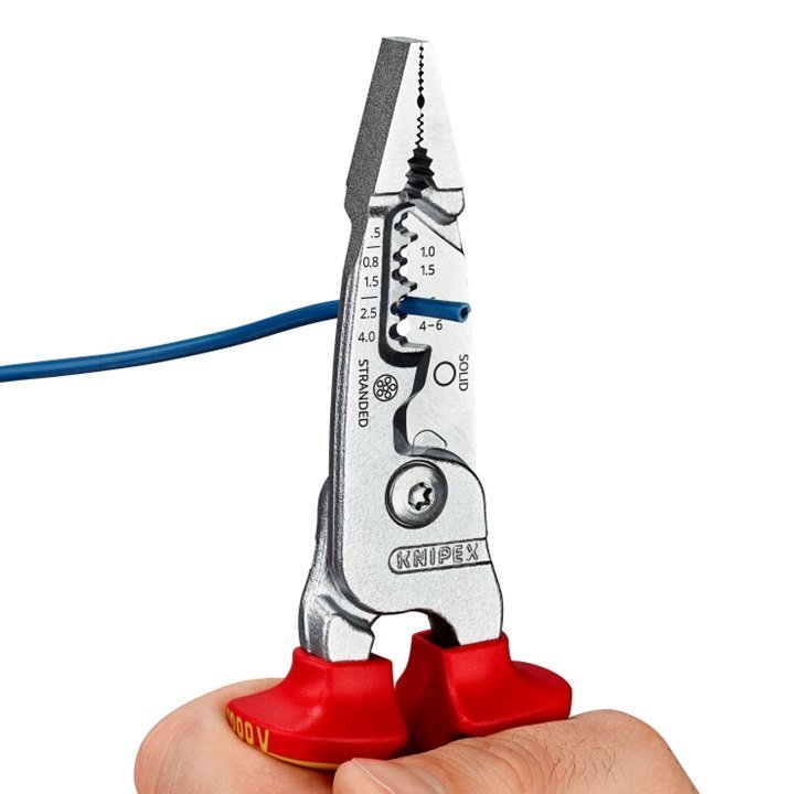 Knipex 13 76 200 ME VDE Insulated Chrome Plated Metric Wire Stripper Multi - Component Grips 200mm - Tool Monster