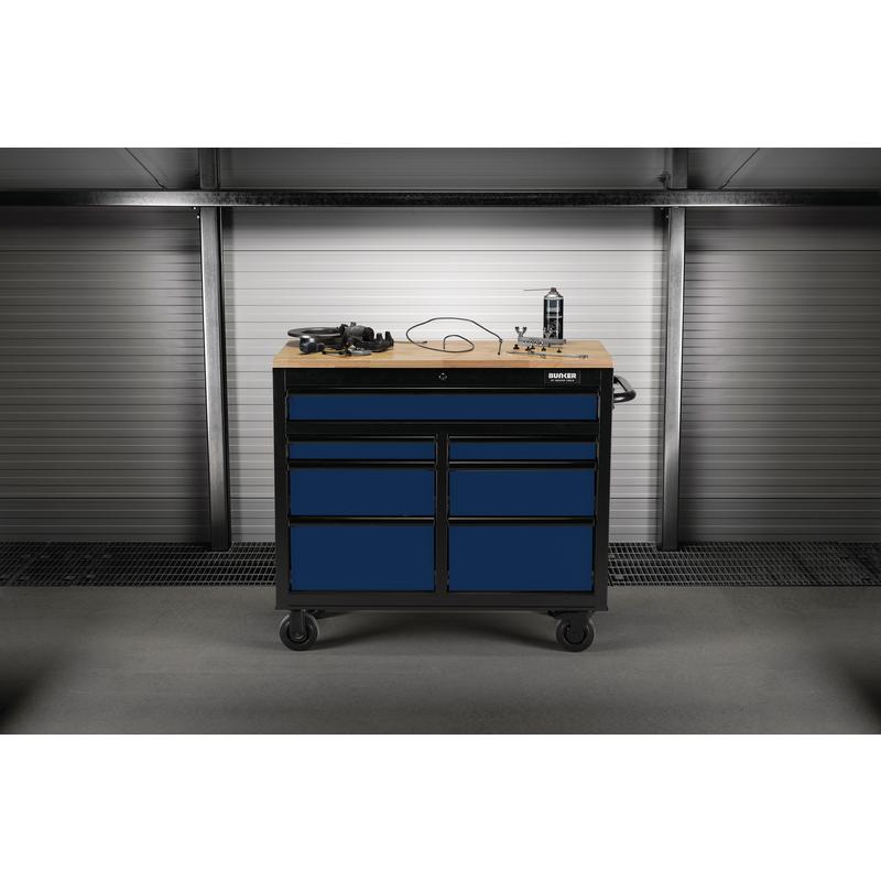 BUNKER 7 Drawer Workbench Roller Tool Cabinet 41 Blue