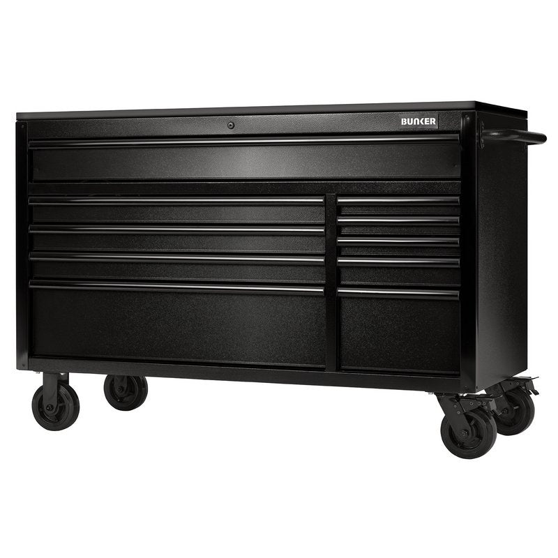 BUNKER 10 Drawer Workbench Roller Tool Cabinet with Black Stainless Steel Worktop 56