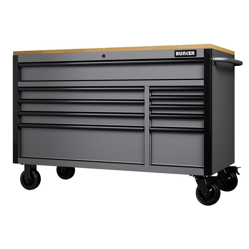 BUNKER 10 Drawer Workbench Roller Tool Cabinet 56 Light Grey