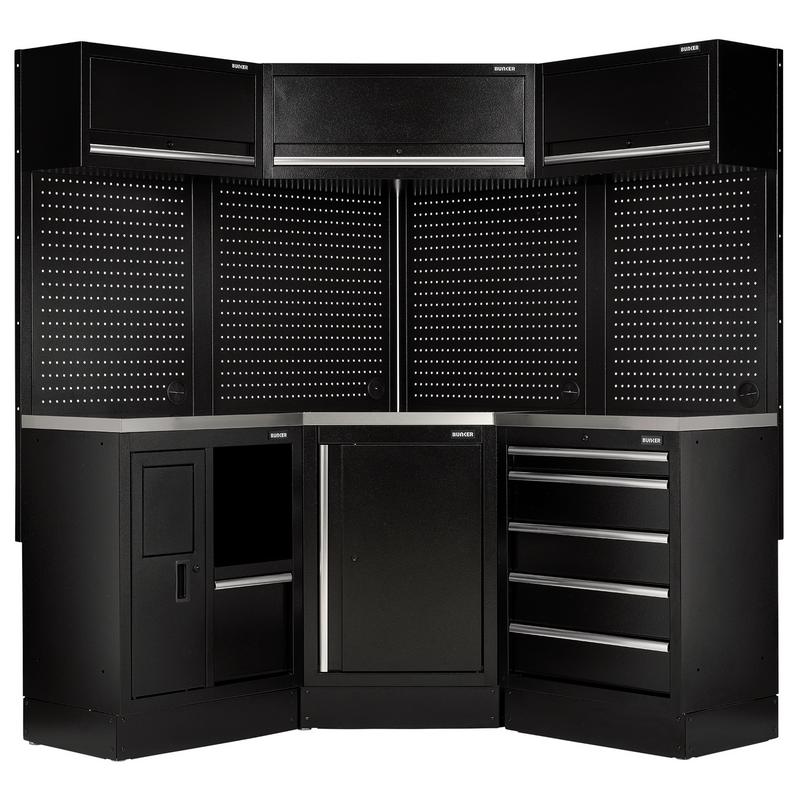 BUNKER 18 Piece Modular Storage Corner Combo with Stainless Steel Worktop 3454mm