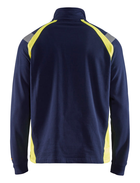 Blaklader Sweatshirt with Half Zip Navy Blue/Hi-Vis Yellow