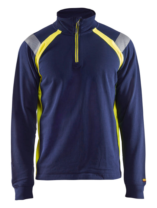 Blaklader Sweatshirt with Half Zip Navy Blue/Hi-Vis Yellow