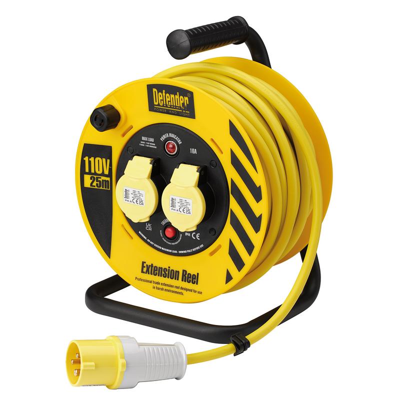 DEFENDER E86455 110V HEAVY DUTY INDUSTRIAL CABLE REEL, 25M