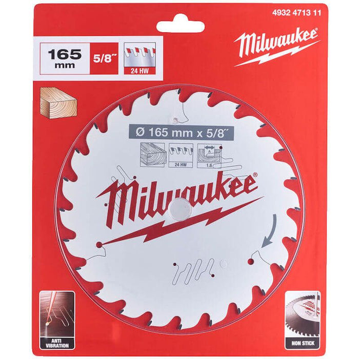 Milwaukee 165mm x 15.87mm x 24T Circular Saw Blade with Anti-Friction Coating