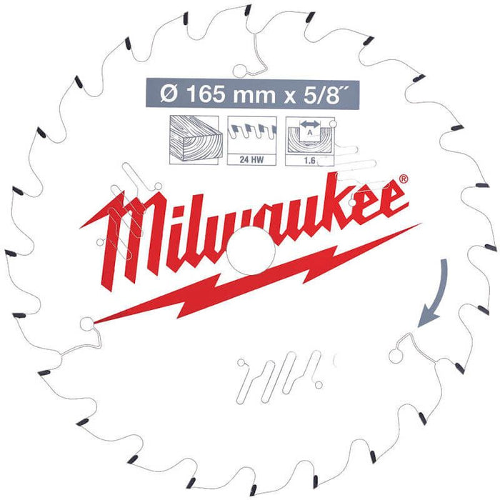 Milwaukee 165mm x 15.87mm x 24T Circular Saw Blade with Anti-Friction Coating