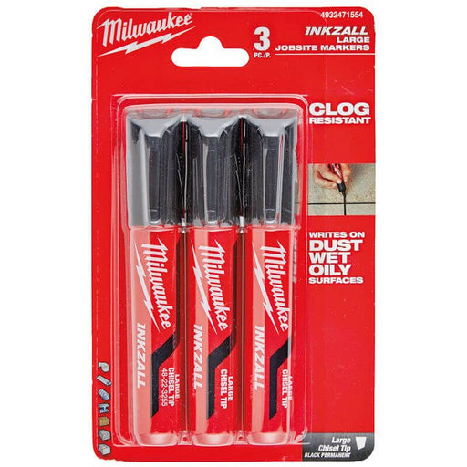 Milwaukee 3 Piece Black Inkzall Large Chisel Tip Marker Set — Tool Monster