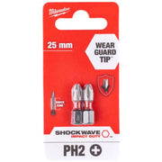 Milwaukee Shockwave Impact Duty PH2 X 25mm Screwdriving Bits - Tool Monster