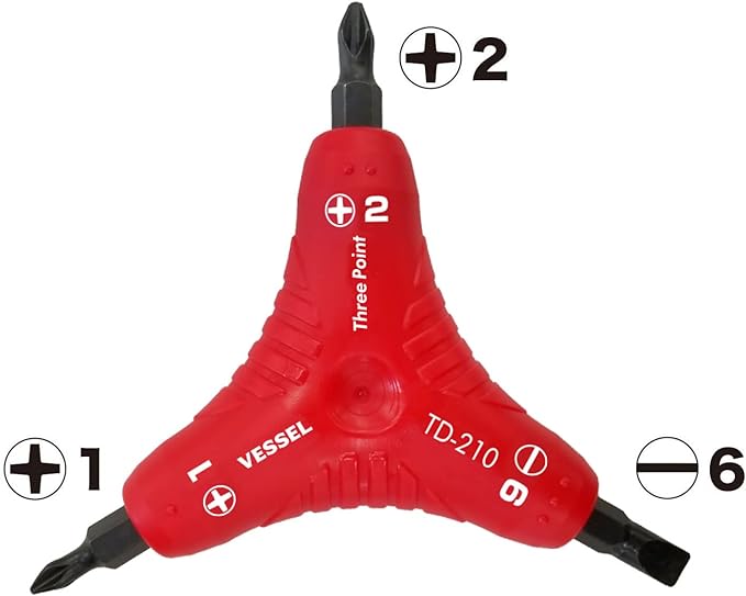Vessel Three Point Screwdriver TD - 210 (Ph No.1/Ph No.2/Slotted 6) - Tool Monster