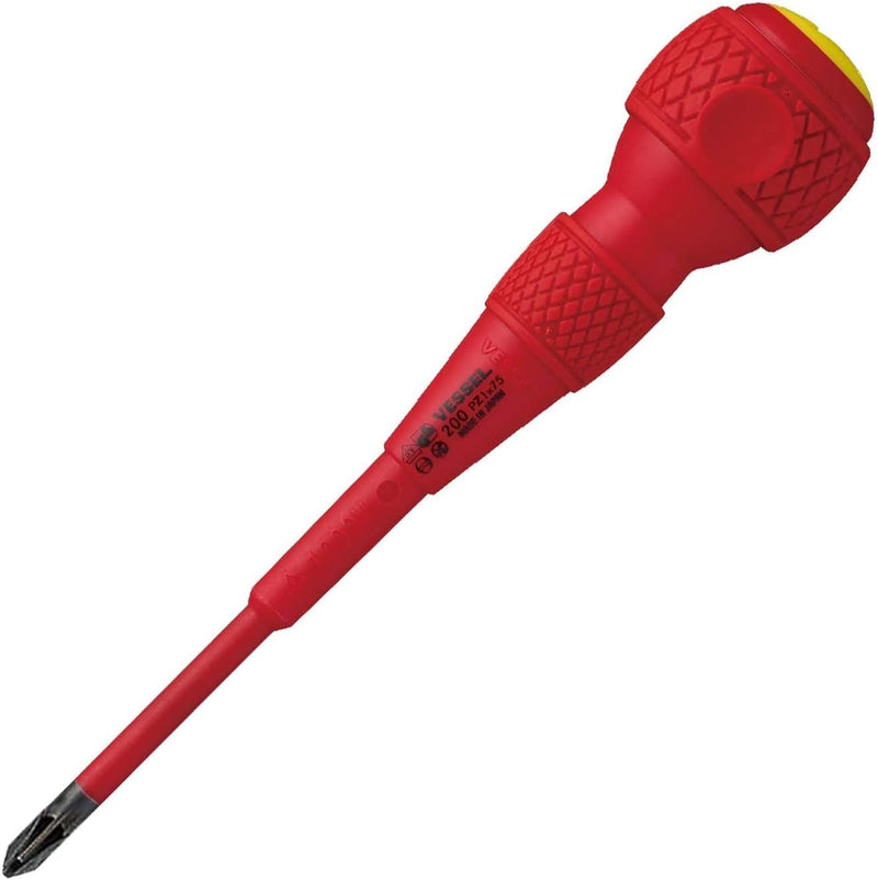 Vessel Ball Grip Insulated Screwdriver No.200 PZ 1x75 - Tool Monster