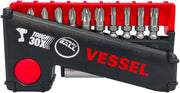 Vessel Set of 10 Torsion Impact Ball Bits + Bit Holder with Philips, Pozidrive & Torx bits - Tool Monster