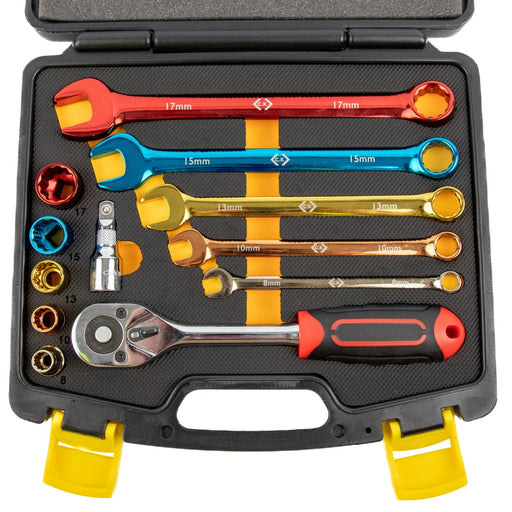 C.K Tools Coloured SureDrive 3/8in Socket & Spanner Set 12pc - Tool Monster