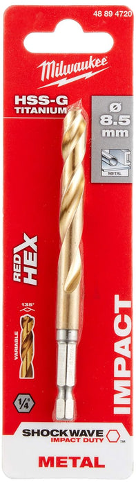 Milwaukee Metal Drill Bit Red Hex Shockwave HSS - Ground Titanium