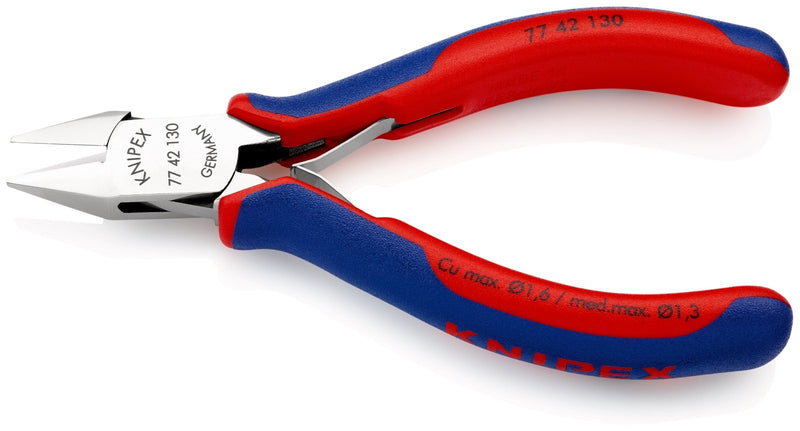 Knipex 77 42 130 Electronics Diagonal Cutters with multi - component grips 130 mm - Tool Monster
