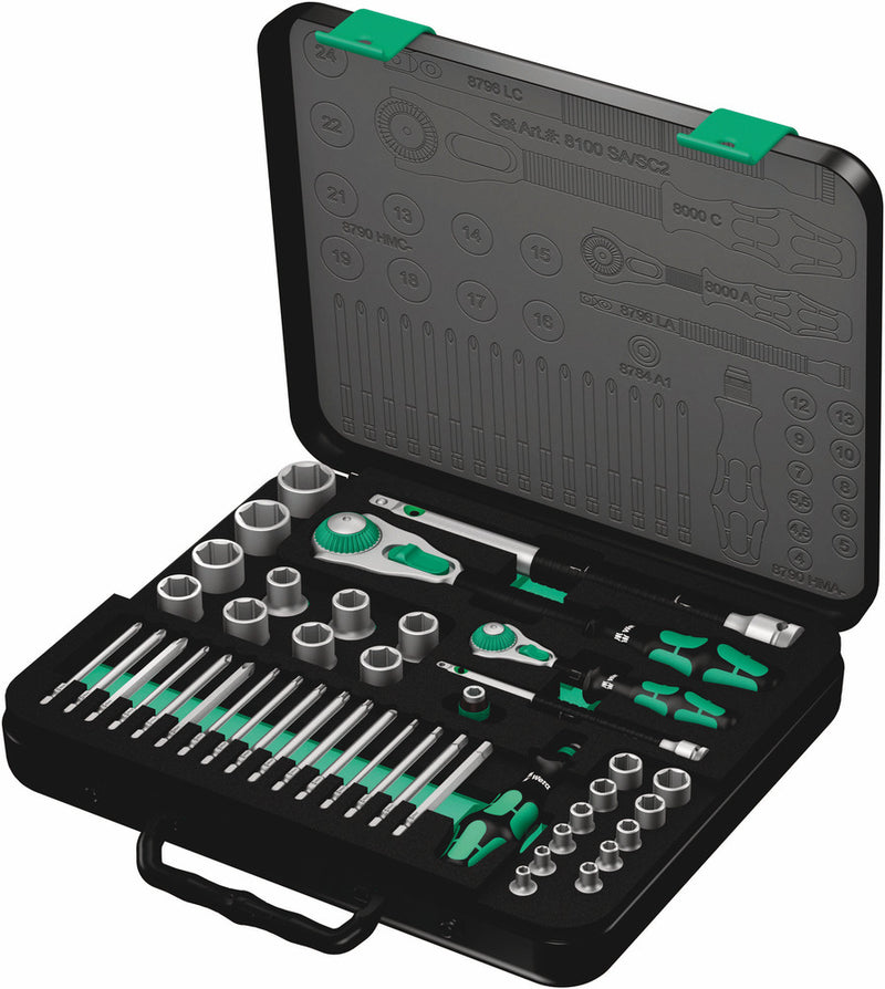 Wera 8100 SA/SC 2 Zyklop Speed Ratchet Set, 1/4" drive and 1/2" drive, metric, 43 pieces (05160785001)