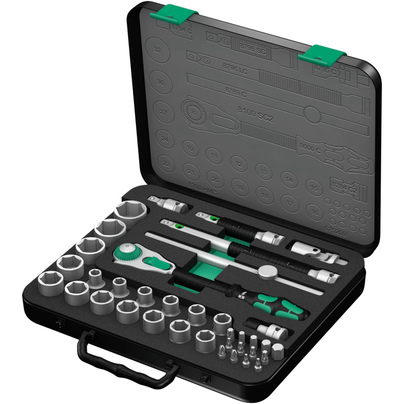 Wera 8100Sc2 Socket Set 1/2" Drive Metric Zyklop 37Pc