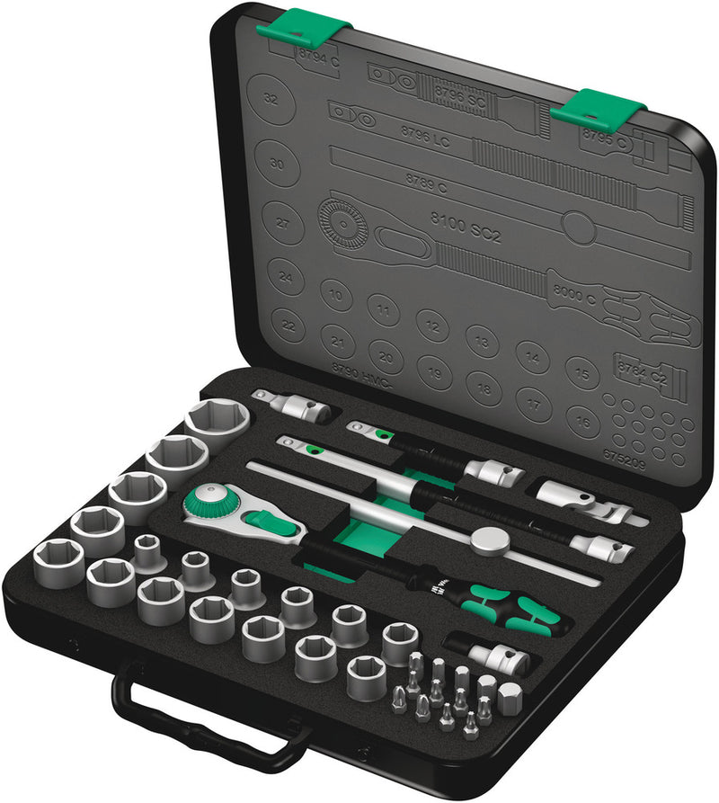 Wera 8100 SC 2 Zyklop Speed Ratchet Set, 1/2" drive, metric, 37 pieces (05003645001)