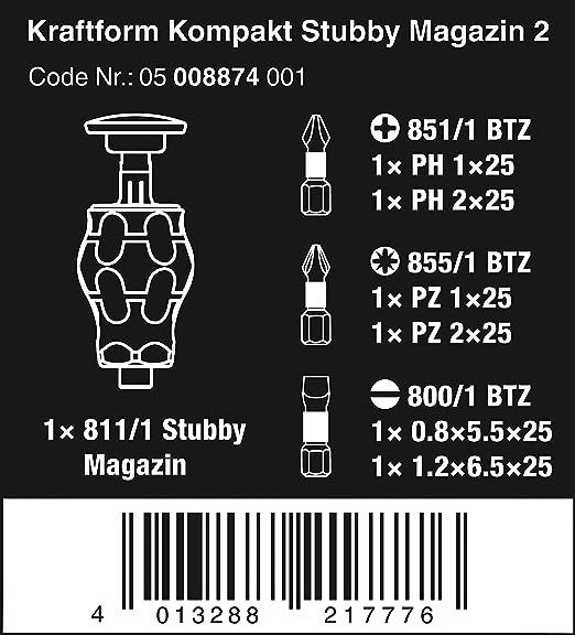 Wera Kraftform Kompakt Stubby Magazine 2, 6 Pieces