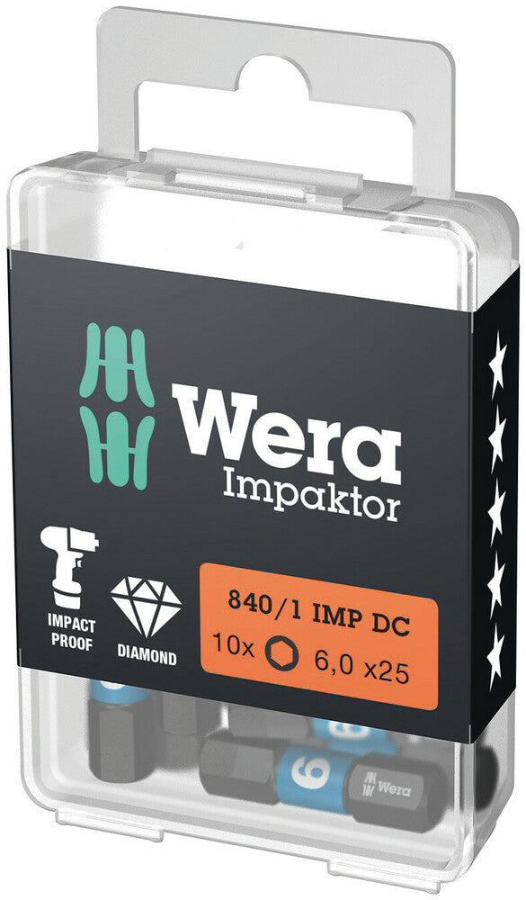 Wera 840/1 IMP DC Hex-Plus DIY Impaktor bits, 4 x 25 mm, 10 pieces (05057604001)
