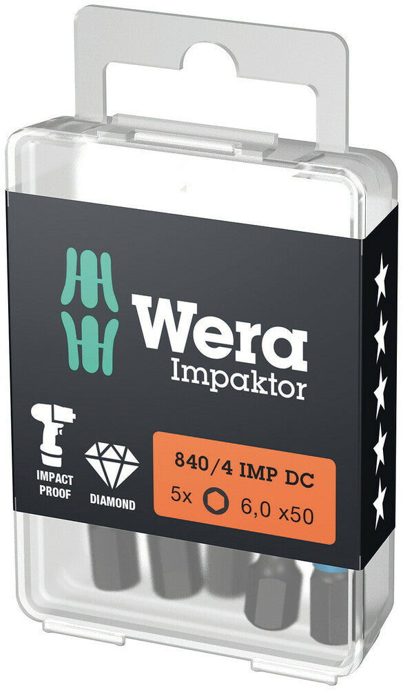 Wera 840/4 IMP DC Hex-Plus DIY Impaktor bits, 6 x 50 mm, 5 pieces (05057646001)