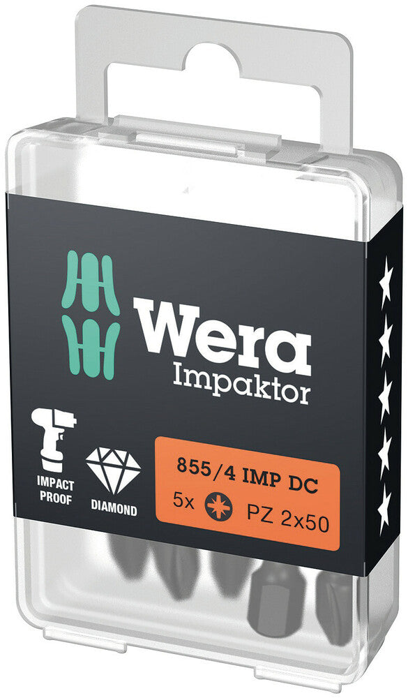 Wera 855/4 IMP DC PZ DIY Impaktor bits, PZ 2 x 50 mm, 5 pieces (05057661001)