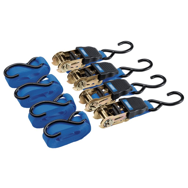 RATCHET TIE DOWN STRAPS, 4.5M X 25MM, 225KG (4 PIECE)