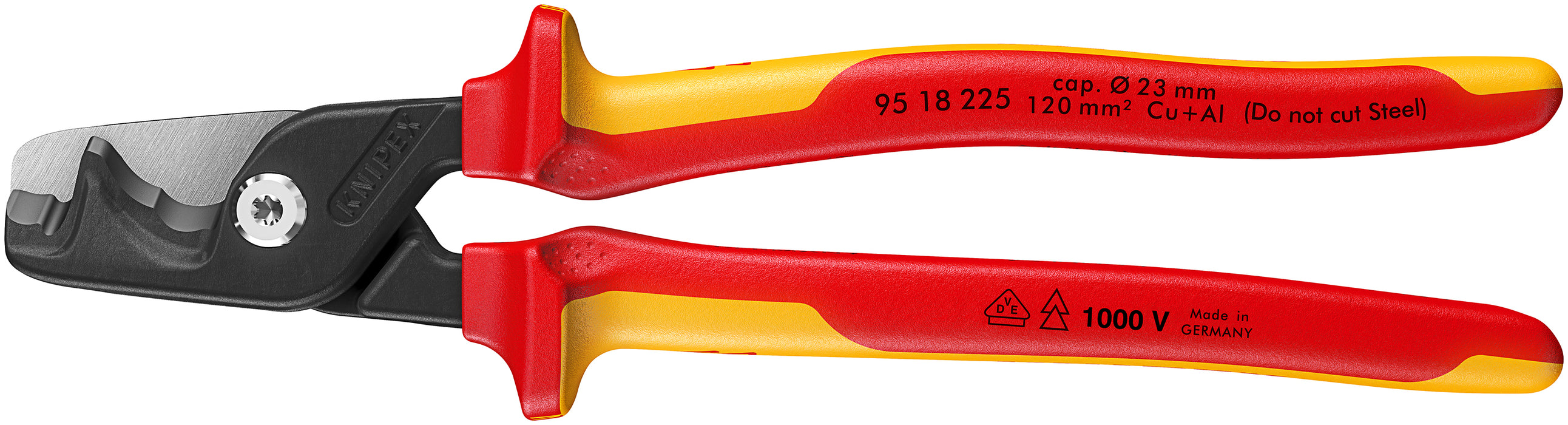 KNIPEX 95 18 225 StepCut® XL Cable shears with step cut insulating multi-component handle, VDE-tested burnished 234 mm