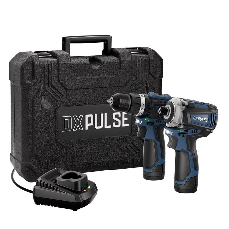 DXPULSE 12V BRUSHLESS COMBI DRILL & IMPACT DRIVER KIT, 1/4" SQ. DR., 2 X 2.0AH BATTERIES, 1 X CHARGER