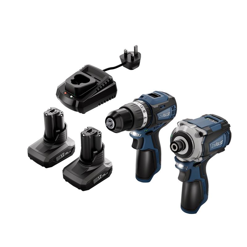 DXPULSE 12V BRUSHLESS COMBI DRILL & IMPACT DRIVER KIT, 1/4" SQ. DR., 2 X 4.0AH BATTERIES, 1 X FAST CHARGER