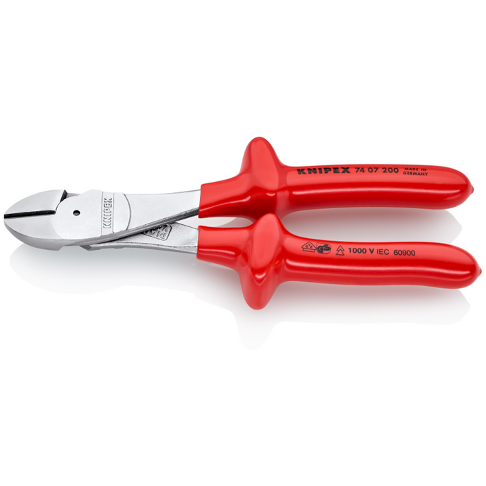 Knipex High Leverage Diagonal Cutter with dipped insulation, VDE-tested chrome-plated 200 mm cutting edges with bevel