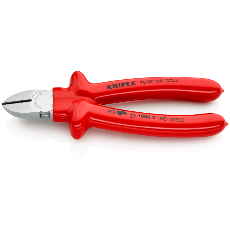 KNIPEX Diagonal Cutter with dipped insulation, VDE-tested chrome-plated 180 mm cutting edges with bevel