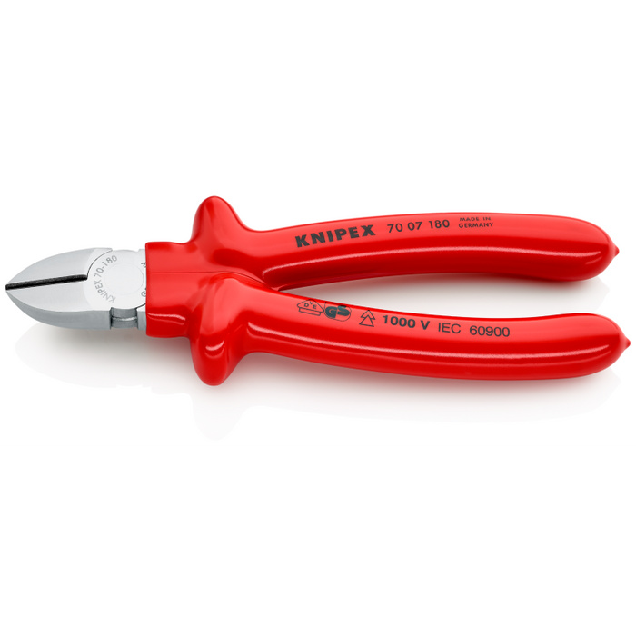 Knipex Diagonal Cutter with dipped insulation, VDE-tested chrome-plated 180 mm cutting edges with bevel
