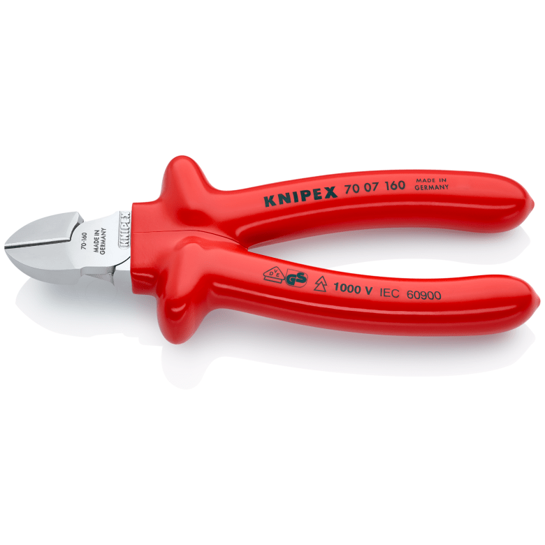 Knipex Diagonal Cutter with dipped insulation, VDE - tested chrome - plated 160 mm cutting edges with bevel - Tool Monster