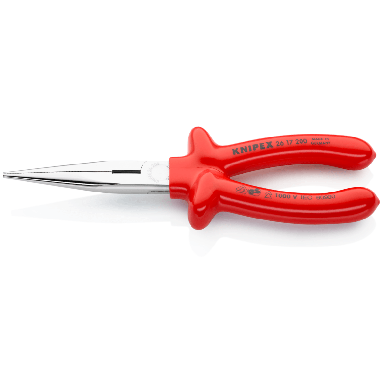 Knipex Snipe Nose Side Cutting Pliers (Stork Beak Pliers) with dipped insulation, VDE - tested chrome - plated half - round jaws 200 mm cutting edges with bevel - Tool Monster