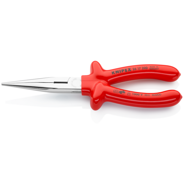 Knipex Snipe Nose Side Cutting Pliers (Stork Beak Pliers) with dipped insulation, VDE-tested chrome-plated half-round jaws 200 mm cutting edges with bevel