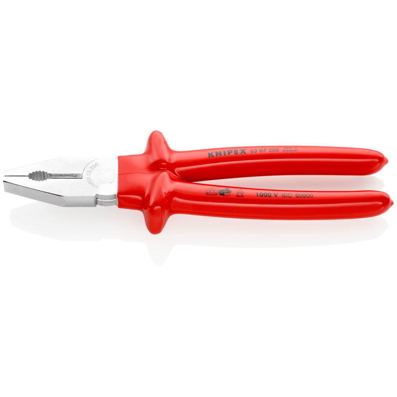 Knipex Combination Pliers with dipped insulation, VDE - tested chrome - plated 250 mm cutting edges with bevel - Tool Monster