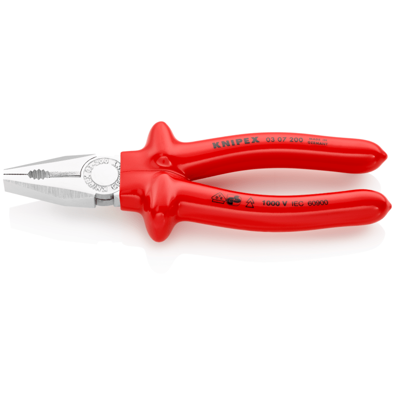Knipex Combination Pliers with dipped insulation, VDE - tested chrome - plated 200 mm cutting edges with bevel - Tool Monster