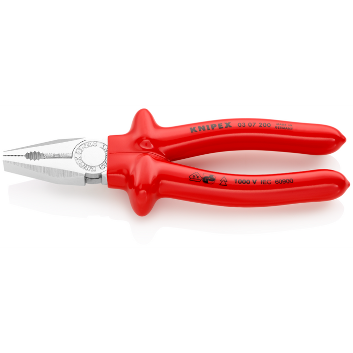 Knipex Combination Pliers with dipped insulation, VDE-tested chrome-plated 200 mm cutting edges with bevel