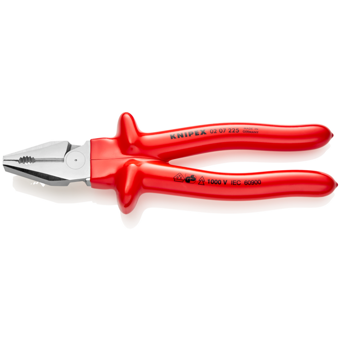 Knipex High Leverage Combination Pliers with dipped insulation, VDE-tested chrome-plated 225 mm cutting edges with bevel