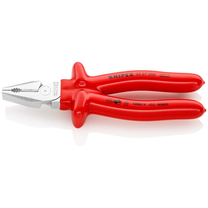 Knipex High Leverage Combination Pliers with dipped insulation, VDE-tested chrome-plated 200 mm cutting edges with bevel