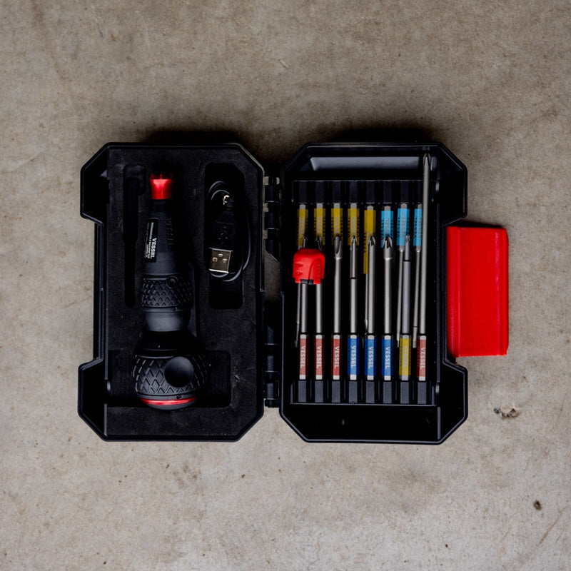 Vessel 16 - Piece Gosai Bit Set with 220USB Rechargeable Ball Grip Screwdriver - Tool Monster