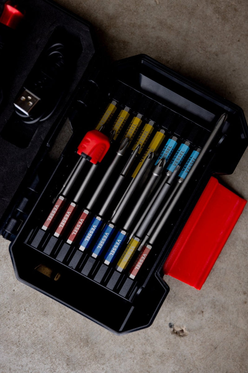 Vessel 16 - Piece Gosai Bit Set with 220USB Rechargeable Ball Grip Screwdriver - Tool Monster