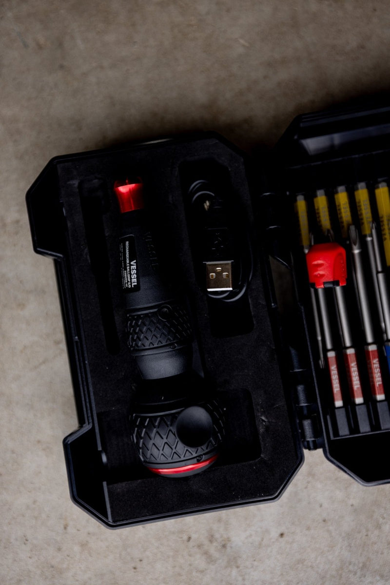 Vessel 16 - Piece Gosai Bit Set with 220USB Rechargeable Ball Grip Screwdriver - Tool Monster