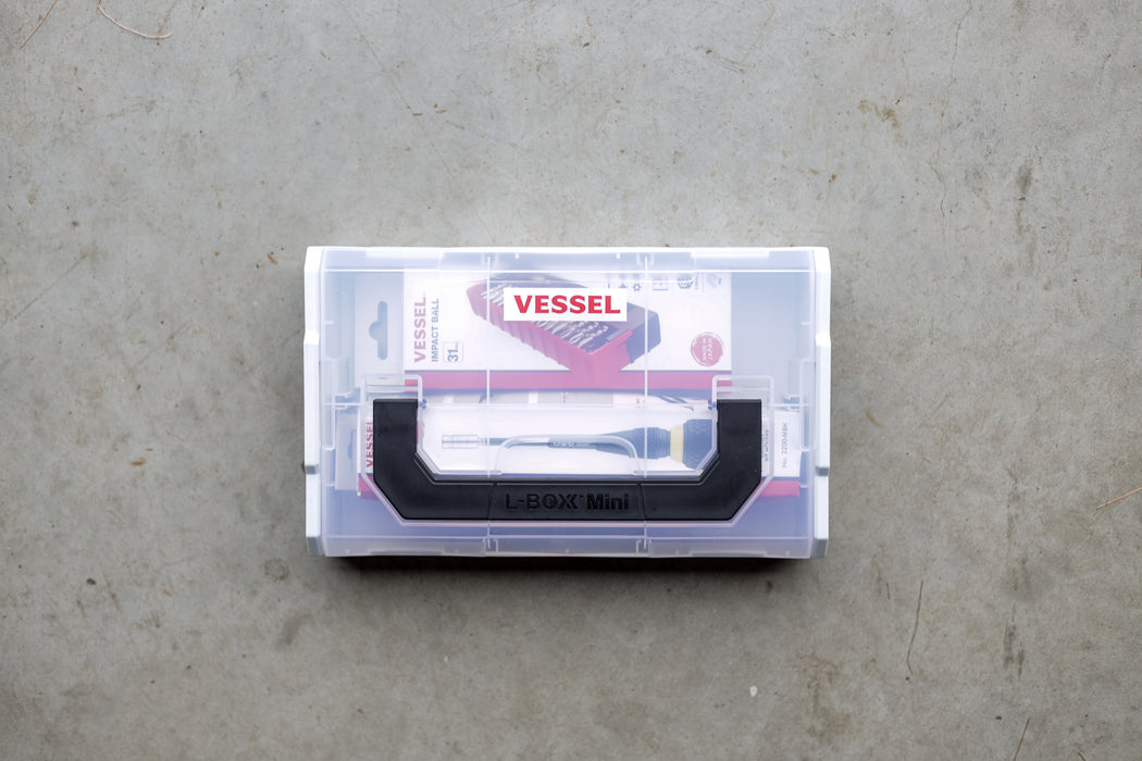 Vessel L-BOX Mini with No.2200 Ratcheting Ball Grip & 31 Piece Bit Set