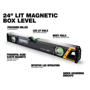 ToughBuilt TB - H2 - L - 24LH - M 24 - in (60cm) Lighted Magnetic Box Level - Tool Monster